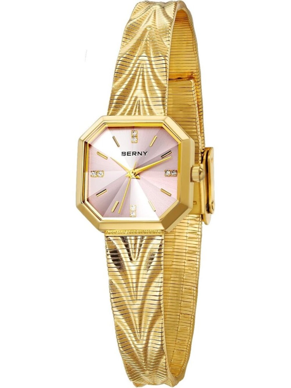Women's Pink Octagonal Case Waterproof Stainless Steel Luxury Wrist Watches